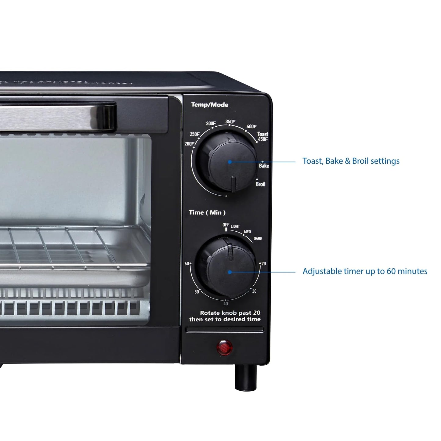 Mainstay Toaster Oven Combo Kitchen Appliances, Fits 9” Pizza, 4 Slice Capacity, Powerful Circulation, Auto Shutoff, Includes Baking Rack Pan Quartz, up to 60 Min, Easy Clean (Black)