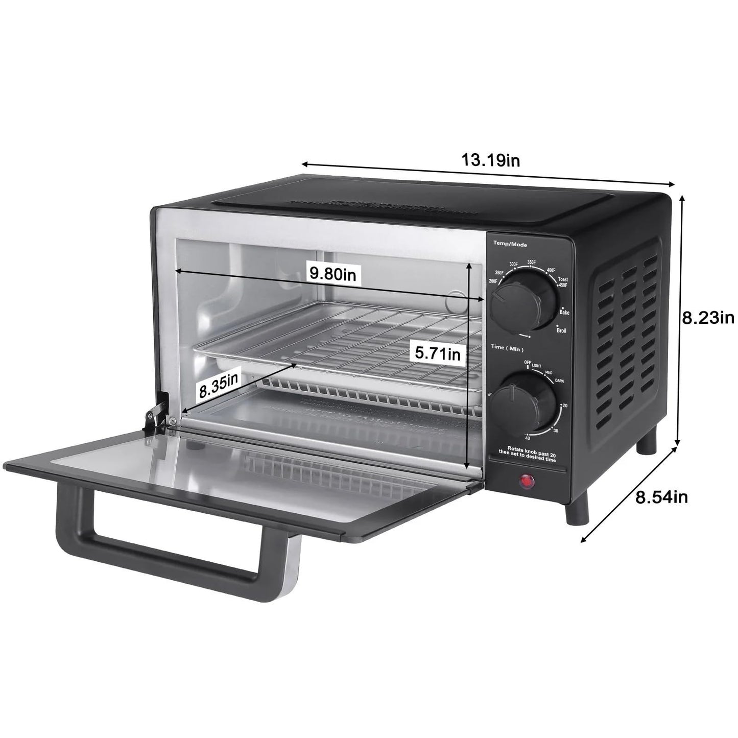 Mainstay Toaster Oven Combo Kitchen Appliances, Fits 9” Pizza, 4 Slice Capacity, Powerful Circulation, Auto Shutoff, Includes Baking Rack Pan Quartz, up to 60 Min, Easy Clean (Black)