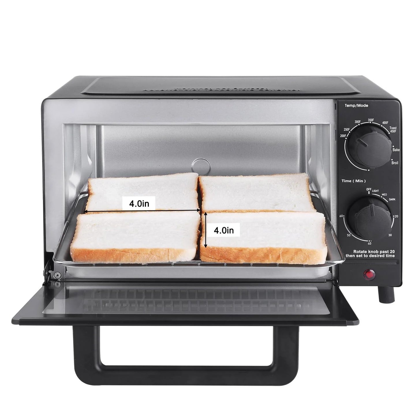 Mainstay Toaster Oven Combo Kitchen Appliances, Fits 9” Pizza, 4 Slice Capacity, Powerful Circulation, Auto Shutoff, Includes Baking Rack Pan Quartz, up to 60 Min, Easy Clean (Black)