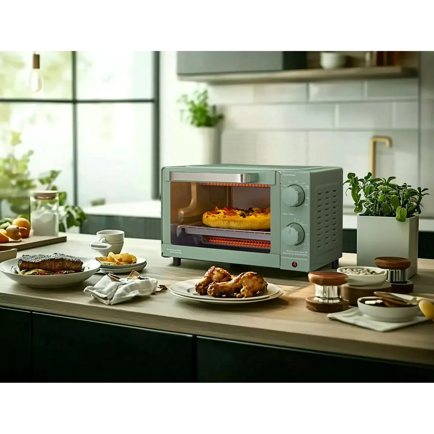 Mainstay Toaster Oven Combo Kitchen Appliances, Fits 9” Pizza, 4 Slice Capacity, Powerful Circulation, Auto Shutoff, Includes Baking Rack Pan Quartz, up to 60 Min, Easy Clean (Black)