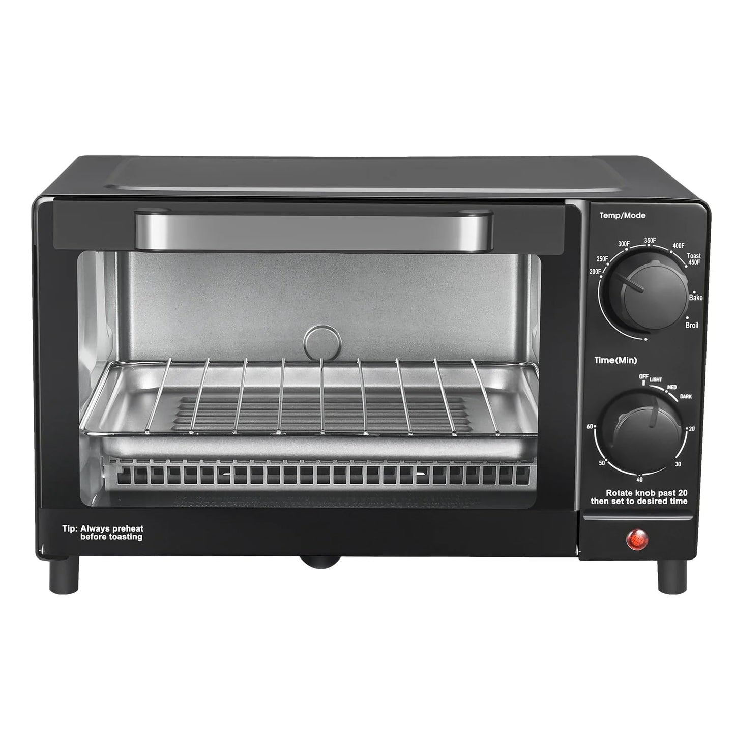 Mainstay Toaster Oven Combo Kitchen Appliances, Fits 9” Pizza, 4 Slice Capacity, Powerful Circulation, Auto Shutoff, Includes Baking Rack Pan Quartz, up to 60 Min, Easy Clean (Black)