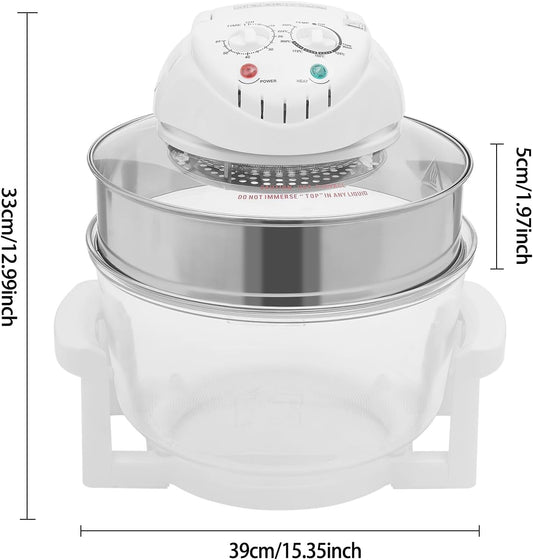 17L Air Fryer with Glass Bowl, 360° Viewable Turbo Convection Oven with Expansion Ring, Glass Air Fryer with 2 Roast Racks, Timer & Temperature Control, for Home Kitchen