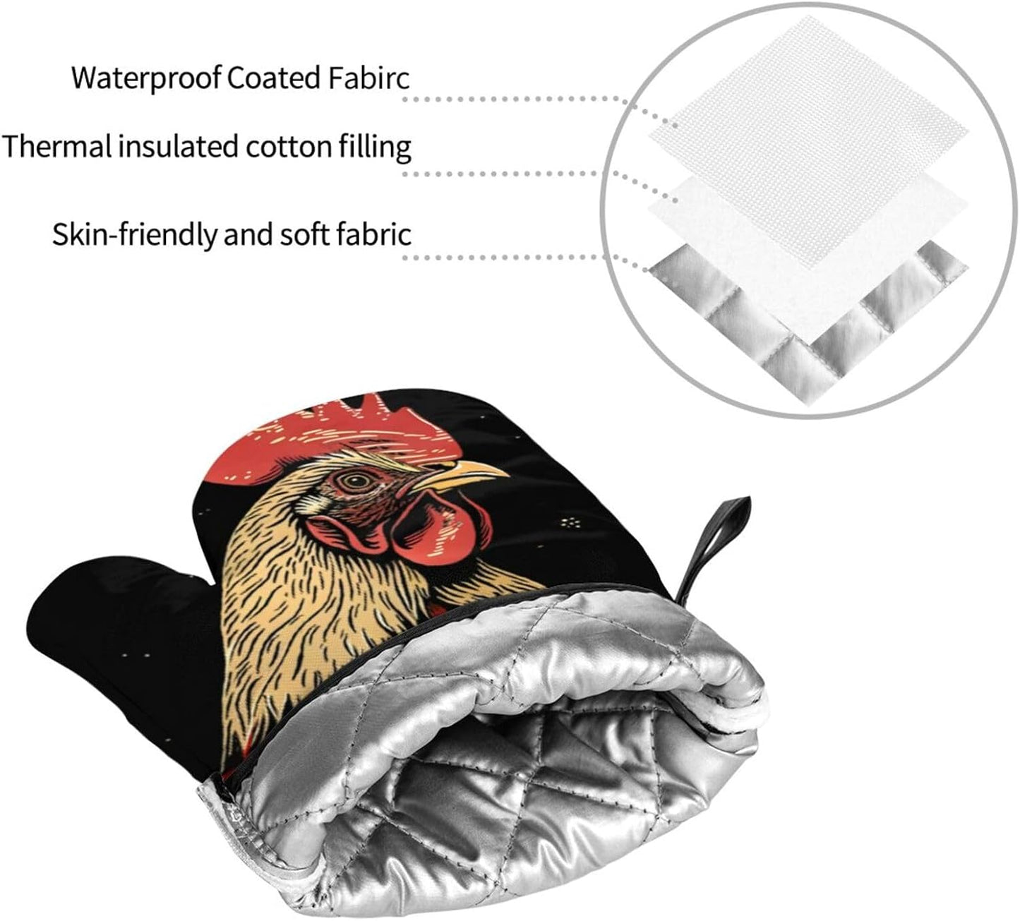 Chicken Whisperer Funny Chicken Lover Oven Mitts and Pot Holders 4 Pcs Set,High Heat Resistant 500 Degree Extra Thicken Long Kitchen Cotton Oven Glove for Cooking