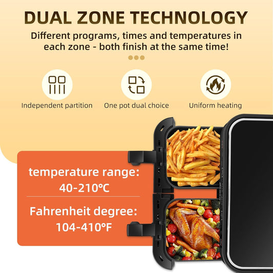 Air Fryer 8.5QT, Dual Zone 6 in 1 Air Fryer for Roast, Bake, Dehydrator, Defrost, Reheat for Quick Meals, Airfryers for Family Use