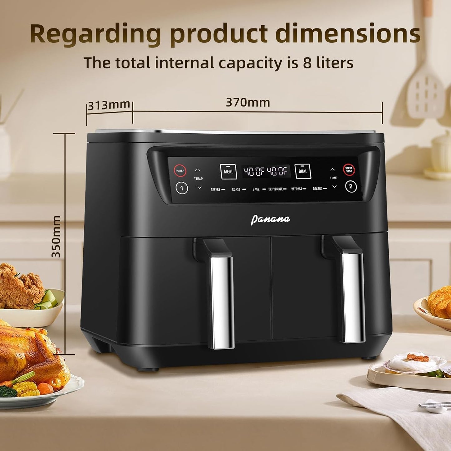 Air Fryer 8.5QT, Dual Zone 6 in 1 Air Fryer for Roast, Bake, Dehydrator, Defrost, Reheat for Quick Meals, Airfryers for Family Use
