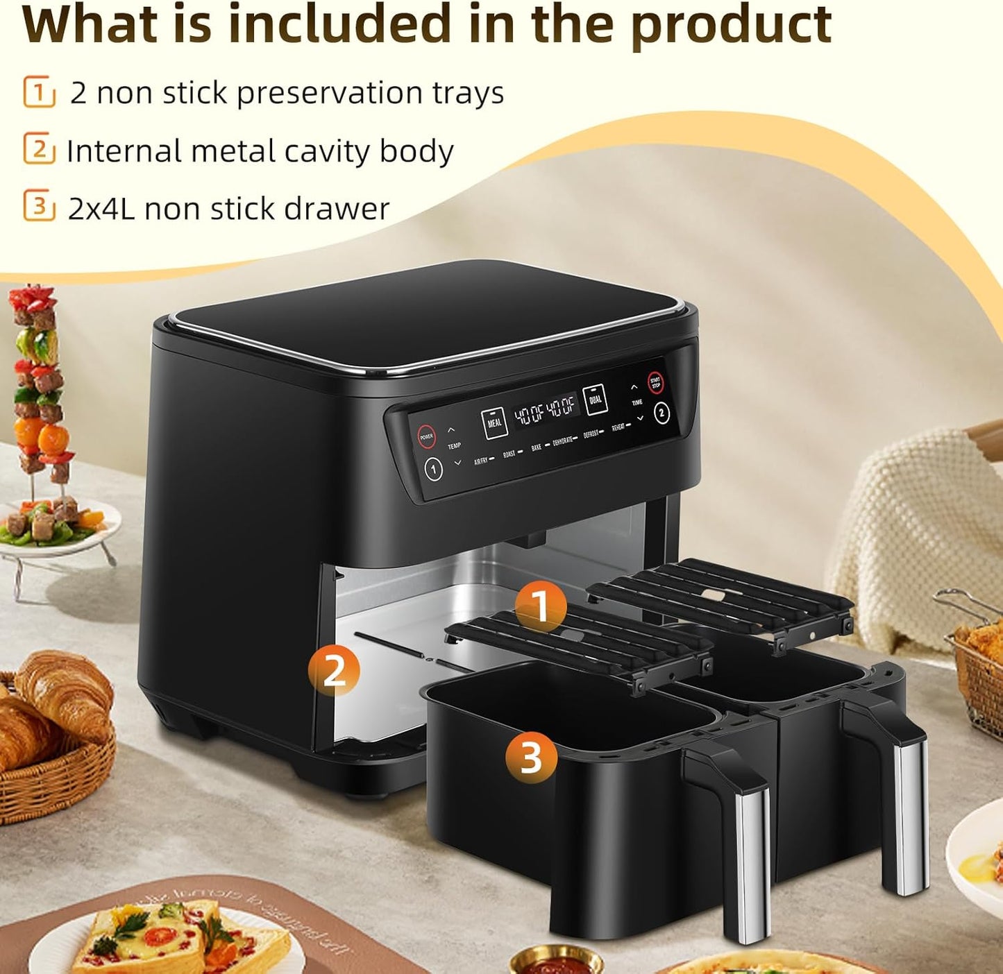 Air Fryer 8.5QT, Dual Zone 6 in 1 Air Fryer for Roast, Bake, Dehydrator, Defrost, Reheat for Quick Meals, Airfryers for Family Use