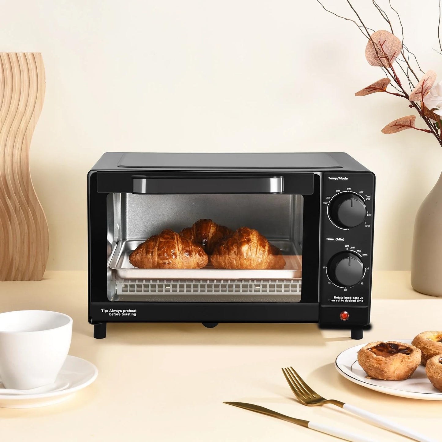 Mainstay Toaster Oven Combo Kitchen Appliances, Fits 9” Pizza, 4 Slice Capacity, Powerful Circulation, Auto Shutoff, Includes Baking Rack Pan Quartz, up to 60 Min, Easy Clean (Black)