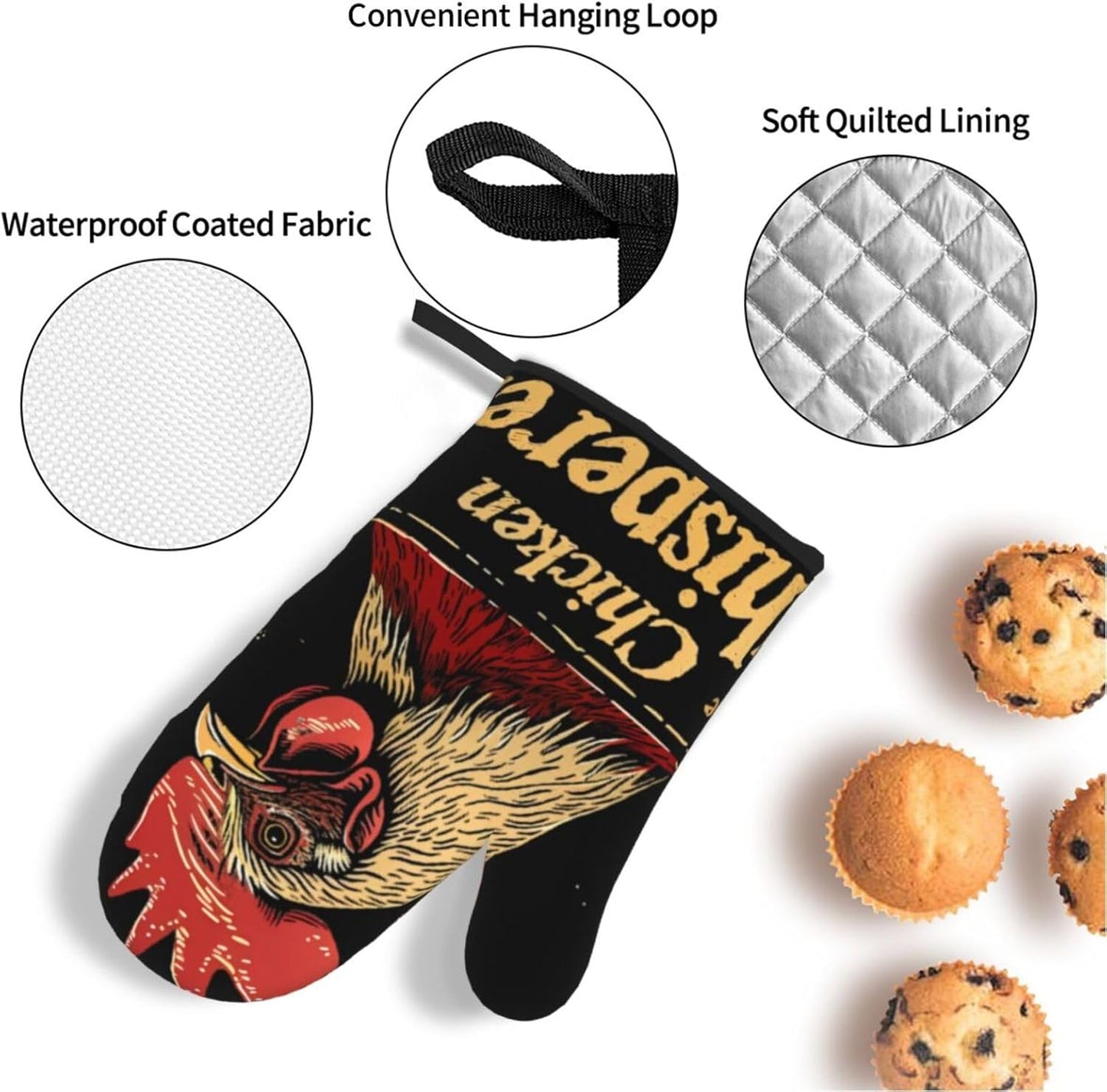 Chicken Whisperer Funny Chicken Lover Oven Mitts and Pot Holders 4 Pcs Set,High Heat Resistant 500 Degree Extra Thicken Long Kitchen Cotton Oven Glove for Cooking