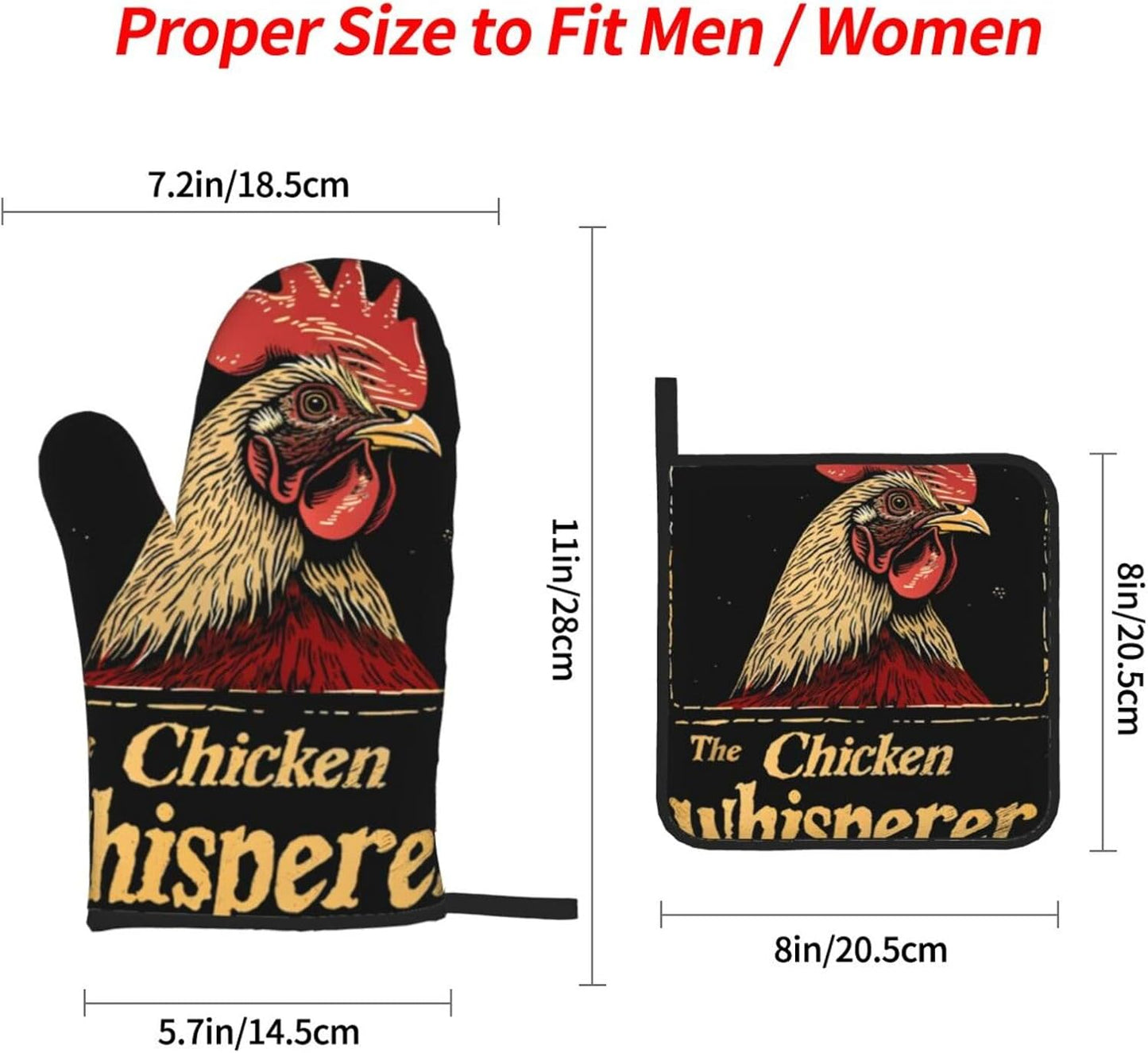 Chicken Whisperer Funny Chicken Lover Oven Mitts and Pot Holders 4 Pcs Set,High Heat Resistant 500 Degree Extra Thicken Long Kitchen Cotton Oven Glove for Cooking